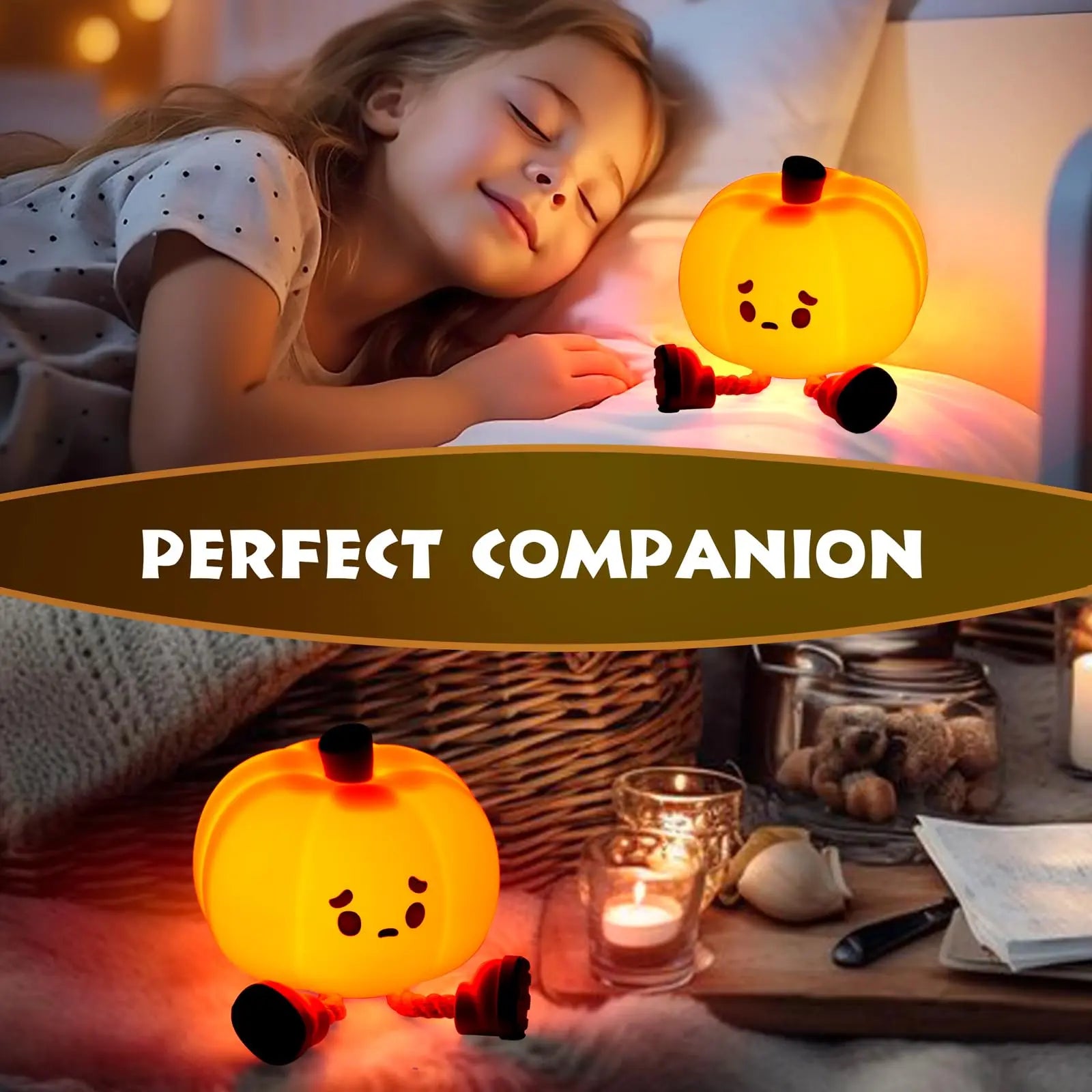 Pumpkin Night Light – Rechargeable Dimmable Silicone LED Lamp for Kids, Nursery, Desk & Halloween Decor