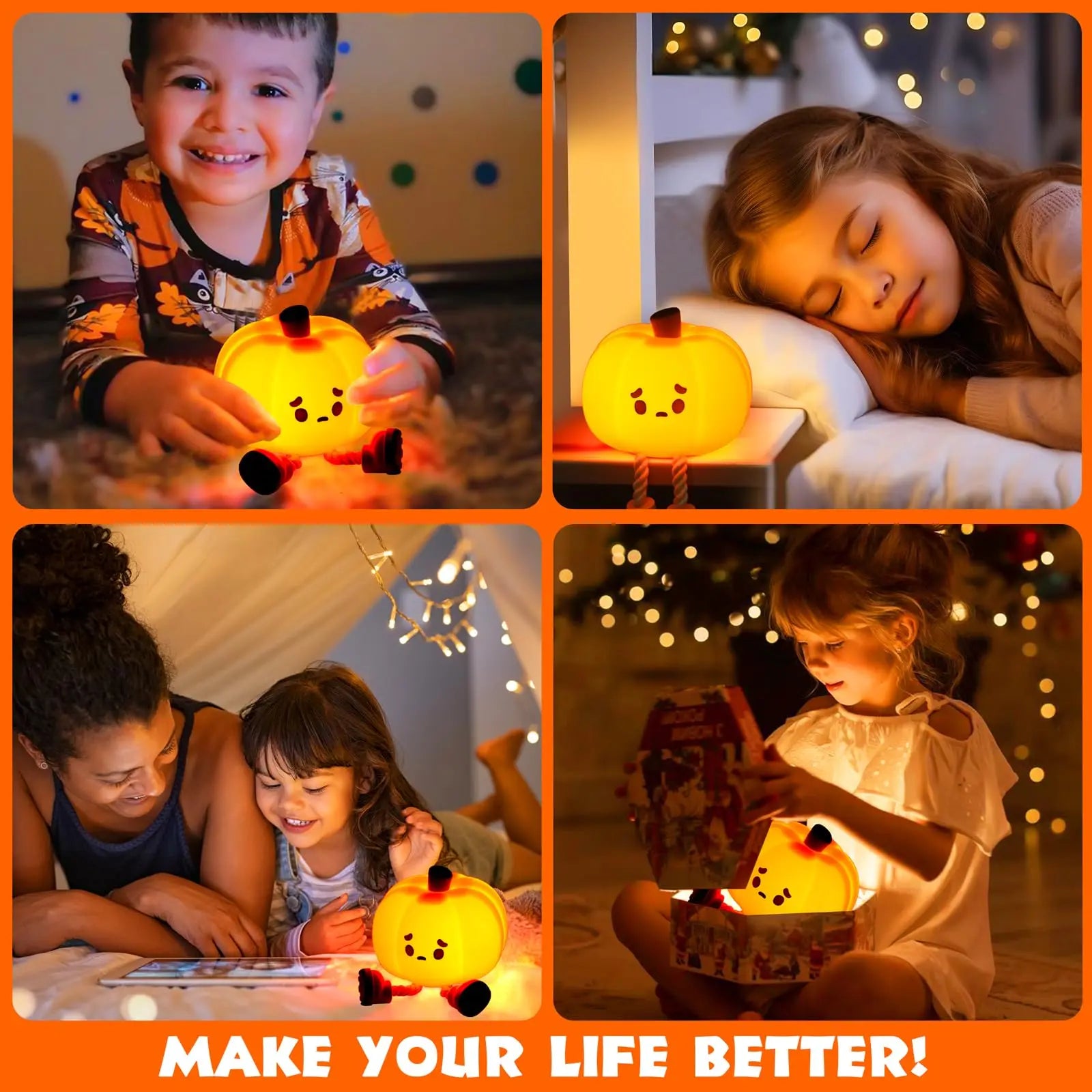 Pumpkin Night Light – Rechargeable Dimmable Silicone LED Lamp for Kids, Nursery, Desk & Halloween Decor