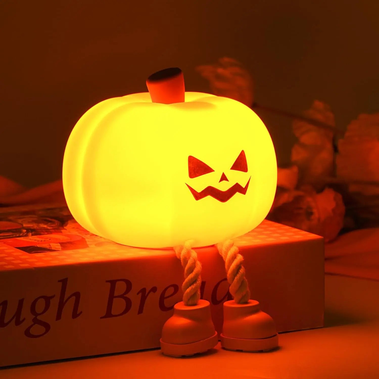 Pumpkin Night Light – Rechargeable Dimmable Silicone LED Lamp for Kids, Nursery, Desk & Halloween Decor