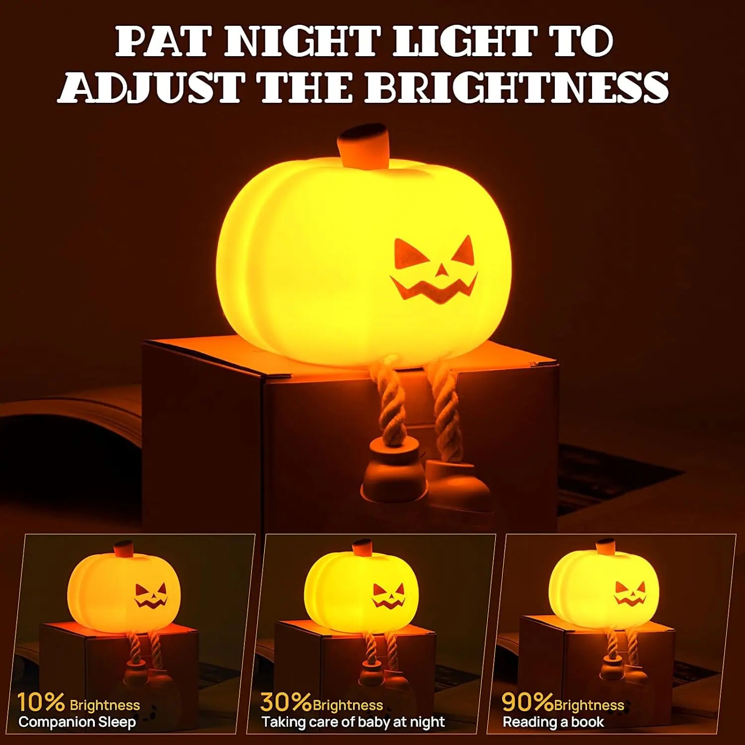 Pumpkin Night Light – Rechargeable Dimmable Silicone LED Lamp for Kids, Nursery, Desk & Halloween Decor