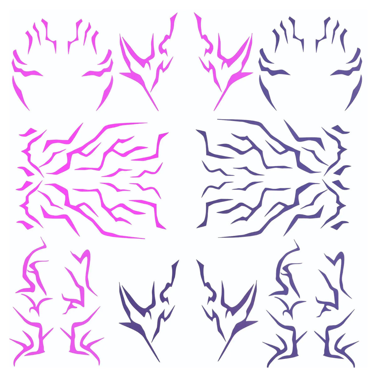 Purple Temporary Tattoo Stickers – 4 PCS Realistic Purple Body Art + 4 PCS UV Fluorescent Tattoos (Under Black Light) | Waterproof | For Cosplay, Halloween, and Party Makeup