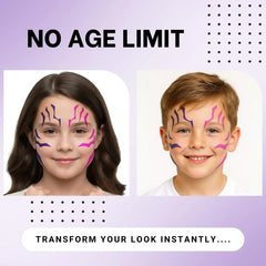 Purple Temporary Tattoo Stickers – 4 PCS Realistic Purple Body Art + 4 PCS UV Fluorescent Tattoos (Under Black Light) | Waterproof | For Cosplay, Halloween, and Party Makeup