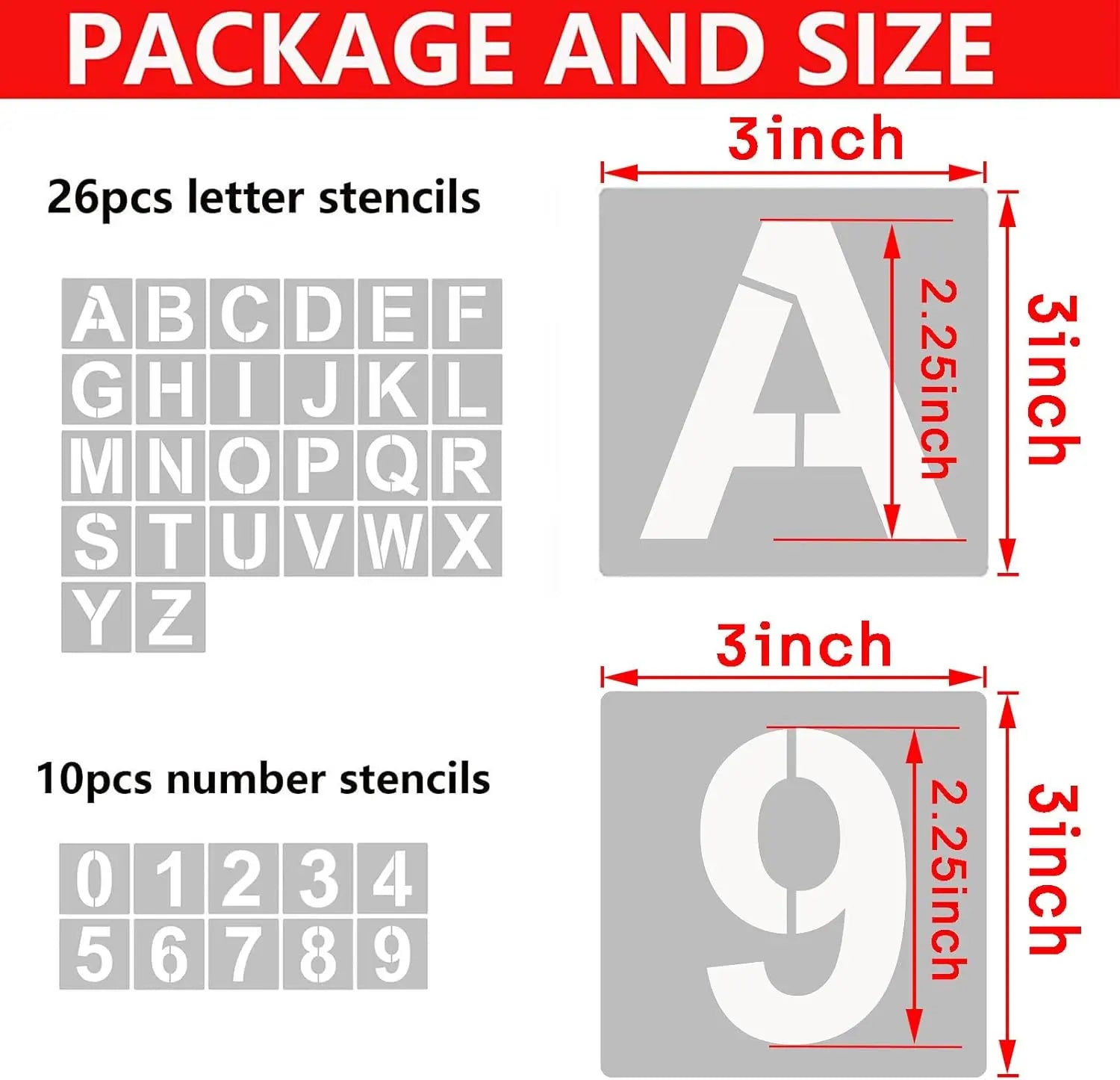 36-Piece Reusable Letter & Number Stencils – Durable Plastic Alphabet Templates for Wood, Fabric, Walls & DIY Crafting