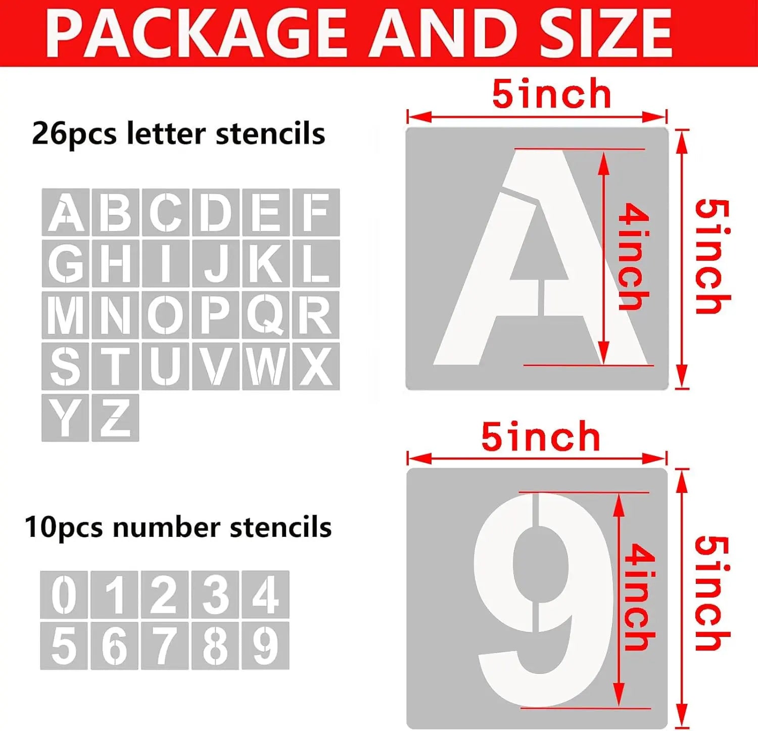 36-Piece Reusable Letter & Number Stencils – Durable Plastic Alphabet Templates for Wood, Fabric, Walls & DIY Crafting
