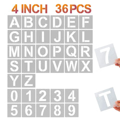 36-Piece Reusable Letter & Number Stencils – Durable Plastic Alphabet Templates for Wood, Fabric, Walls & DIY Crafting