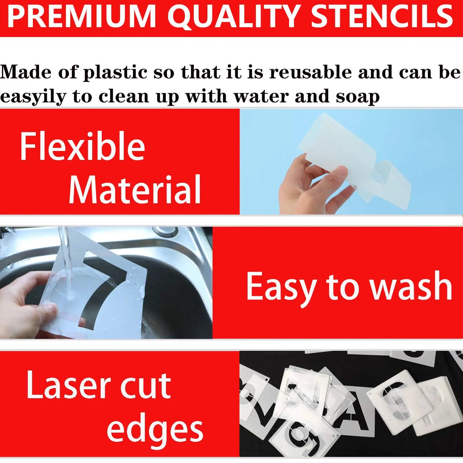 36-Piece Reusable Letter & Number Stencils – Durable Plastic Alphabet Templates for Wood, Fabric, Walls & DIY Crafting