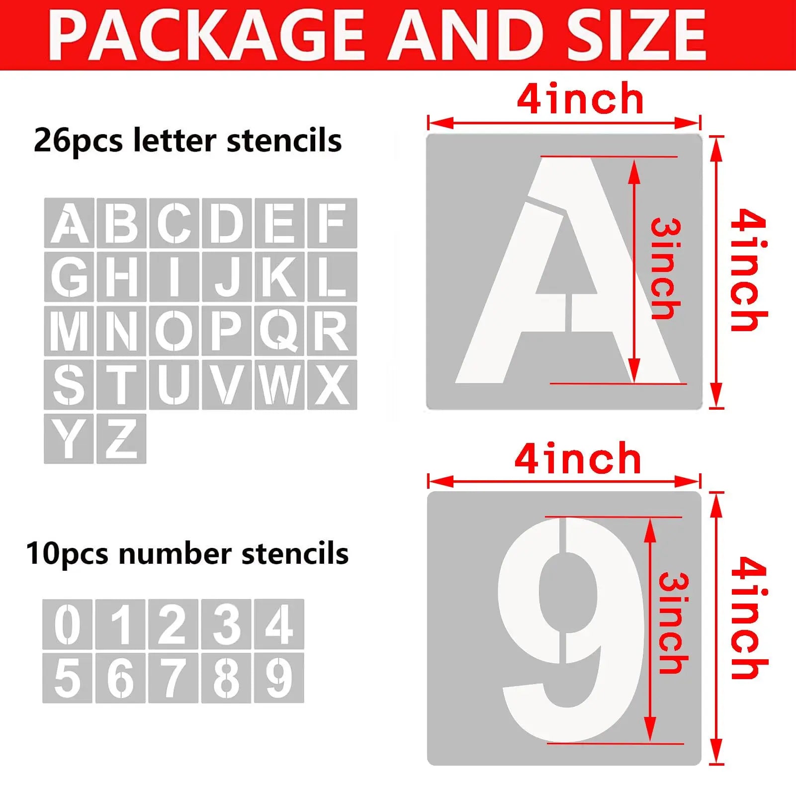 36-Piece Reusable Letter & Number Stencils – Durable Plastic Alphabet Templates for Wood, Fabric, Walls & DIY Crafting