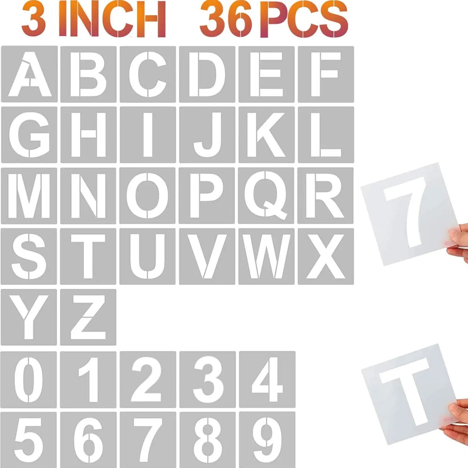 36-Piece Reusable Letter & Number Stencils – Durable Plastic Alphabet Templates for Wood, Fabric, Walls & DIY Crafting