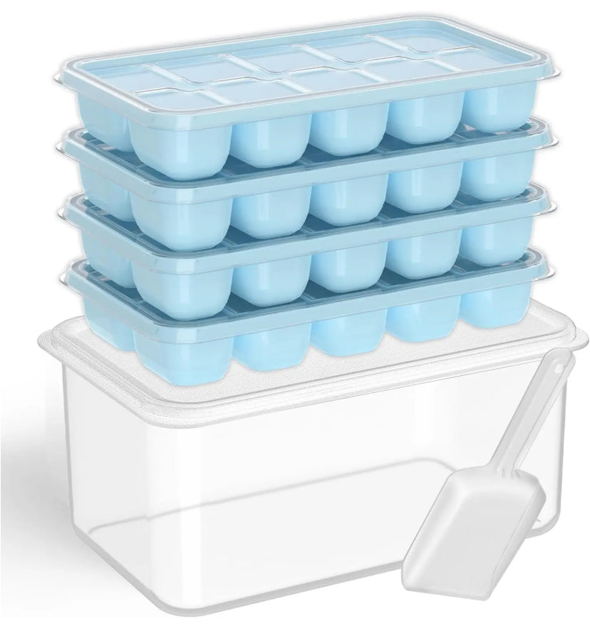 Silicone Ice Cube Tray with Bin – Easy-Release Ice Maker with Lid & Storage Container