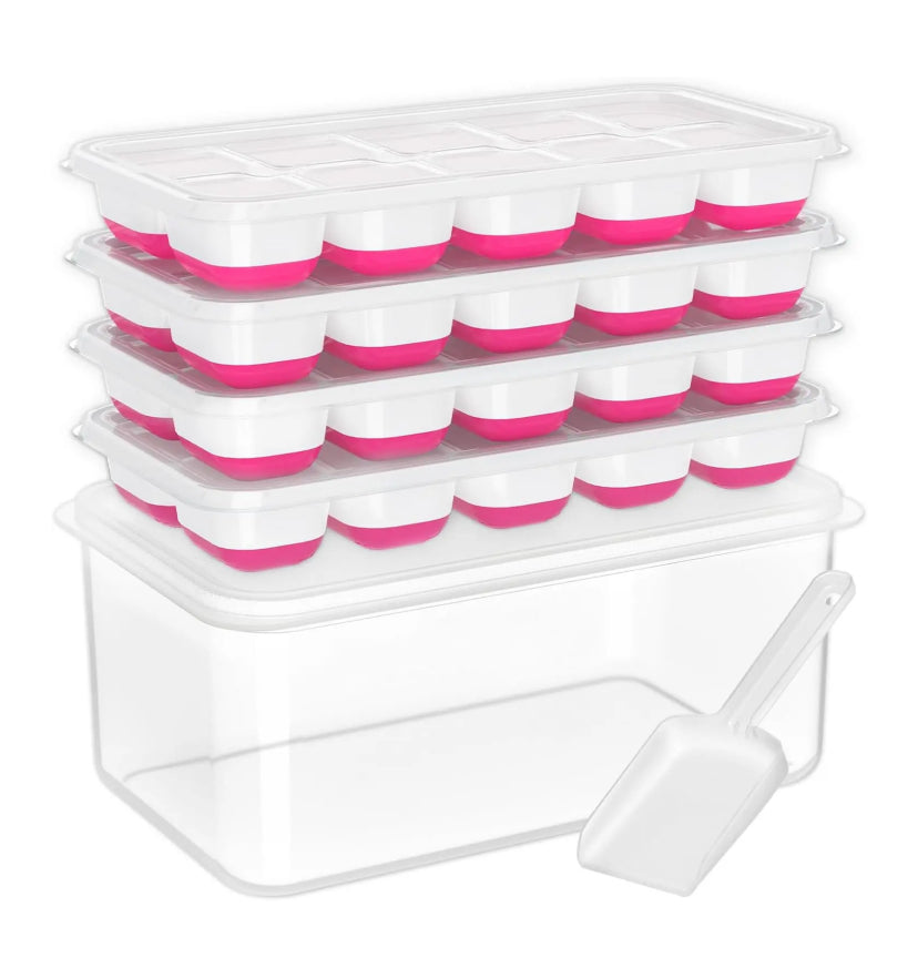 Silicone Ice Cube Tray with Bin – Easy-Release Ice Maker with Lid & Storage Container