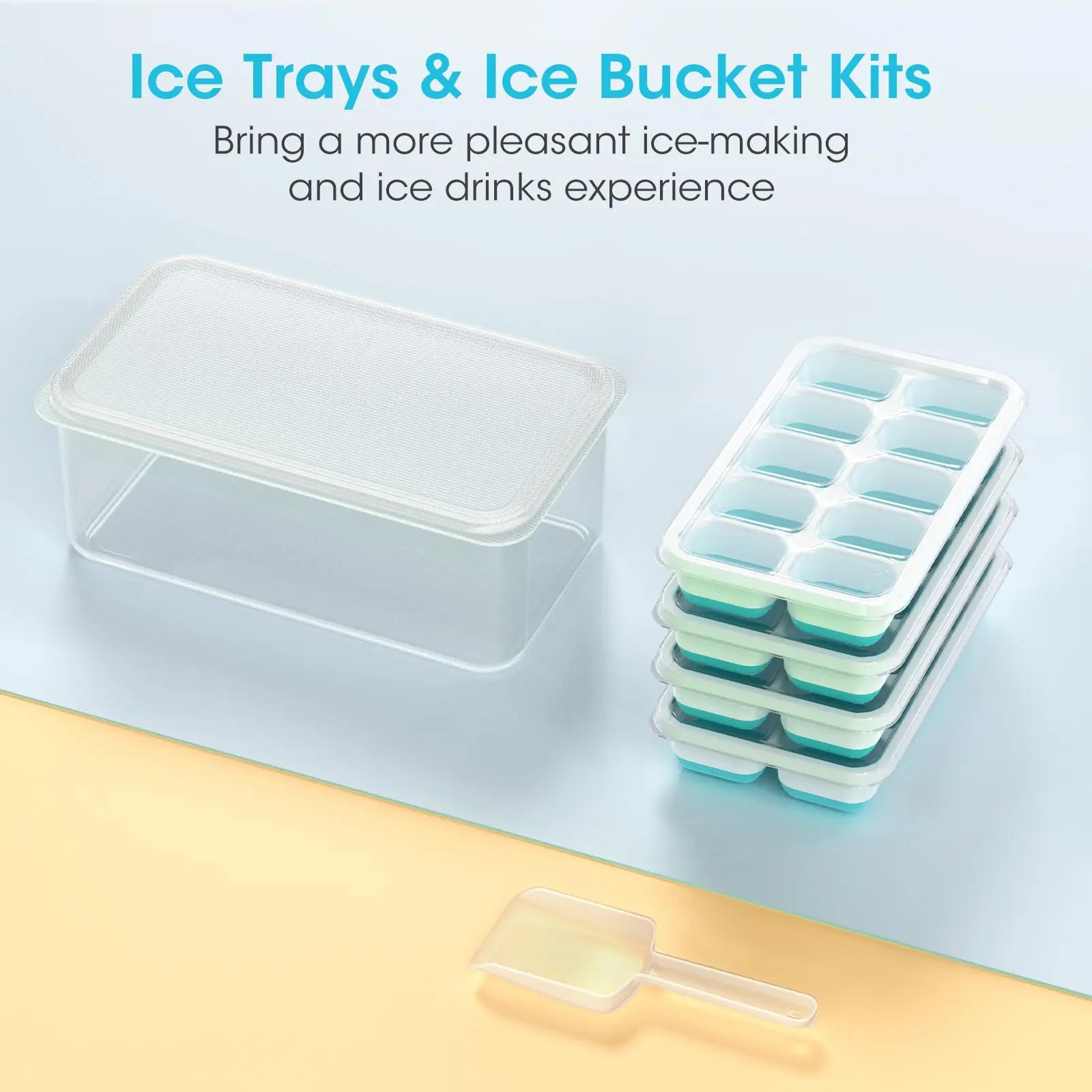 Silicone Ice Cube Tray with Bin – Easy-Release Ice Maker with Lid & Storage Container