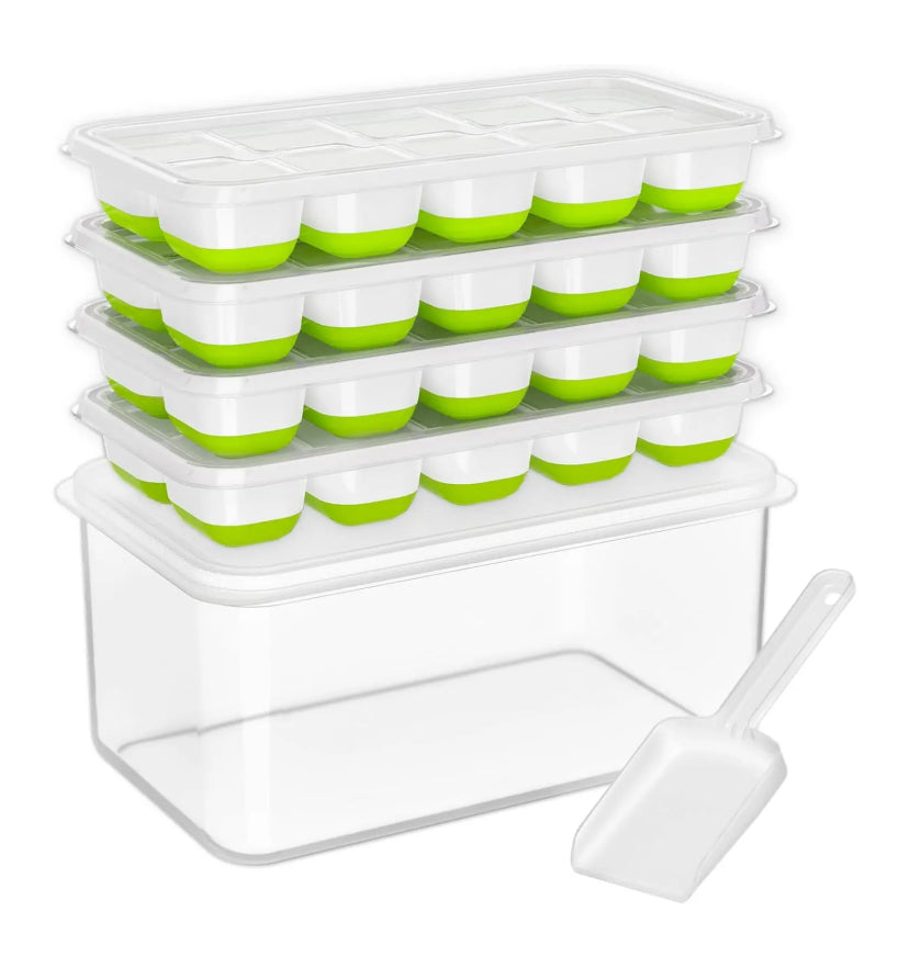 Silicone Ice Cube Tray with Bin – Easy-Release Ice Maker with Lid & Storage Container
