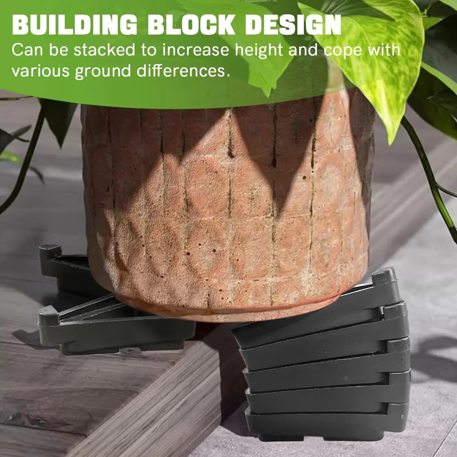 24-Pack Stackable Pot Feet – Adjustable Plant Stands for Outdoor Planters (Black)