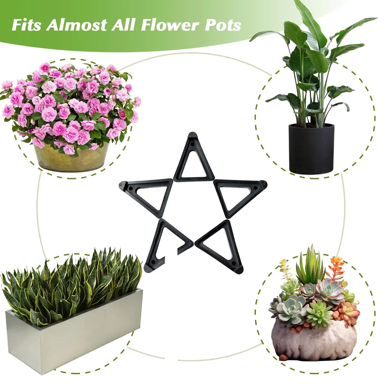 24-Pack Stackable Pot Feet – Adjustable Plant Stands for Outdoor Planters (Black)