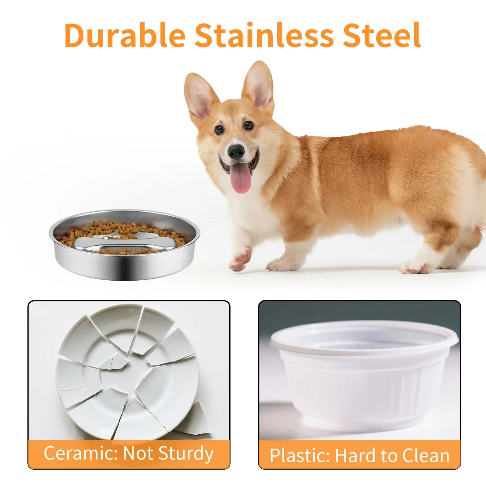 Slow Feeder Dog Bowl – 2-Cup Stainless Steel Puzzle Dish for Small & Medium Dogs & Cats