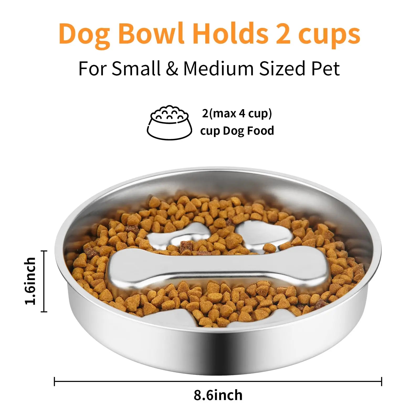 Slow Feeder Dog Bowl – 2-Cup Stainless Steel Puzzle Dish for Small & Medium Dogs & Cats