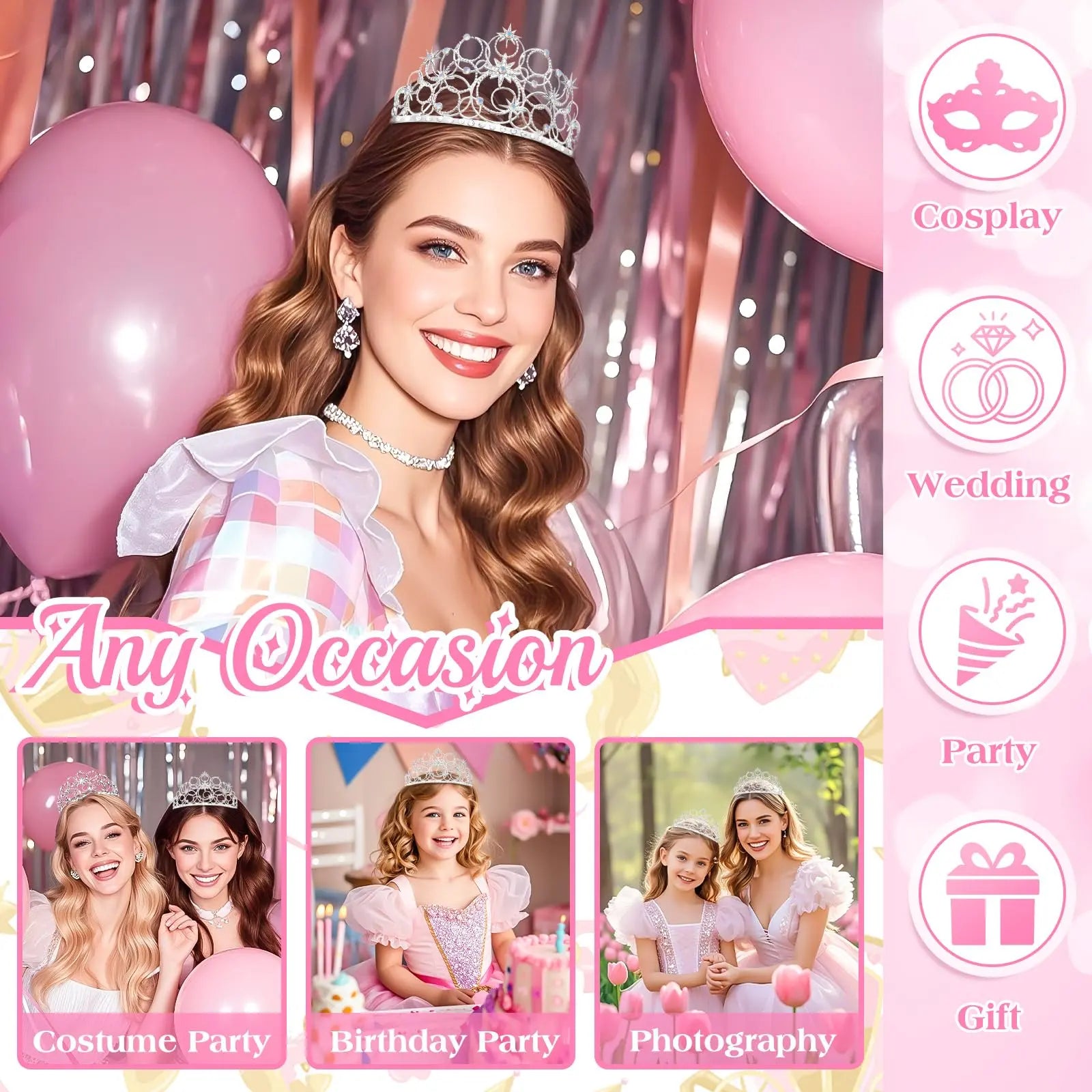 Stellar Princess Crown Tiara – Rhinestone Crystal Crown for Women & Girls, Perfect for Costumes, Weddings & Halloween