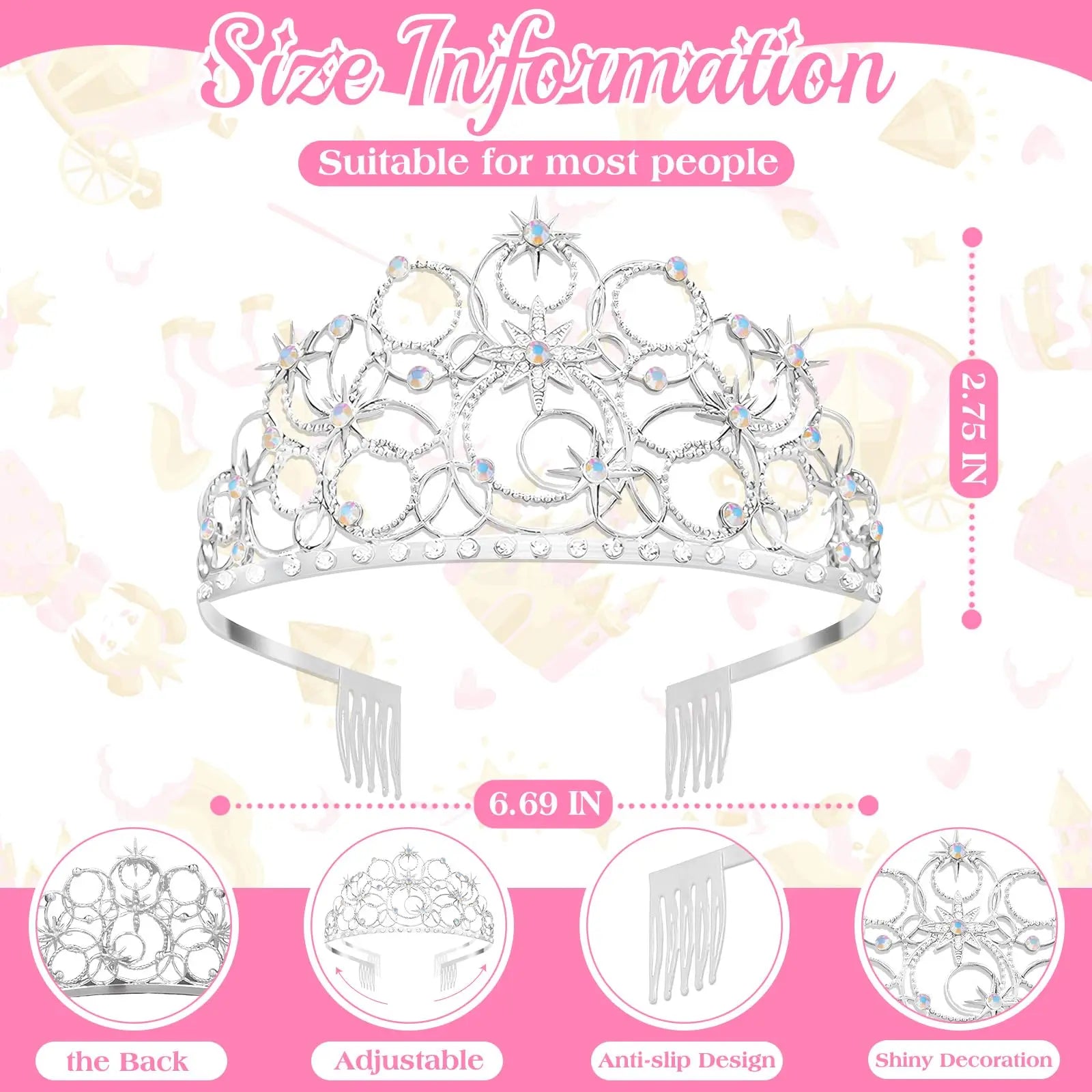 Stellar Princess Crown Tiara – Rhinestone Crystal Crown for Women & Girls, Perfect for Costumes, Weddings & Halloween