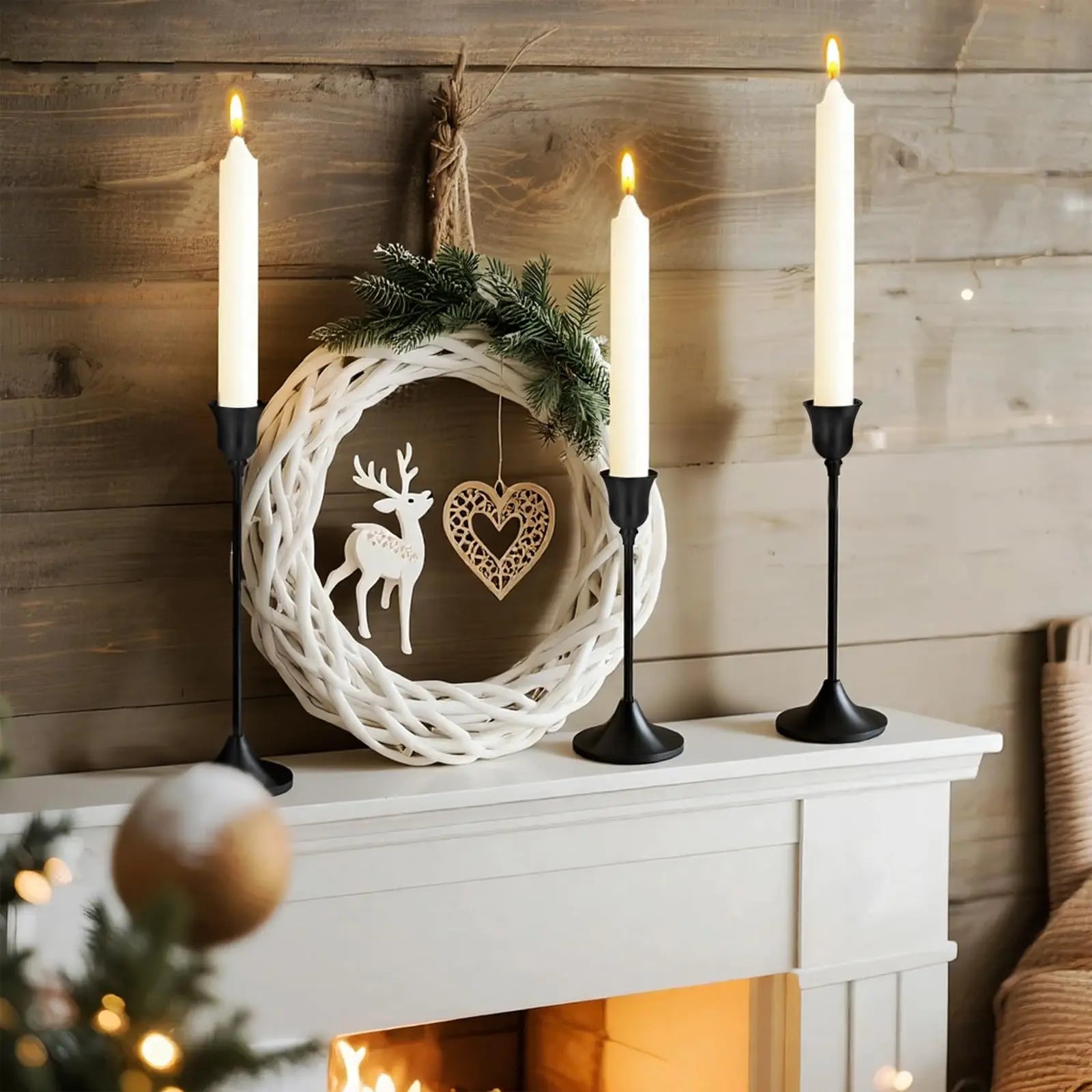 Taper Candle Stick Holder - 3PCS Brass Gold Pillar Tall Candlestick Holders Metal Vintage Decor Dinner Table Centerpieces Decorations for Wedding Fireplace Mantel Housewarming Gift