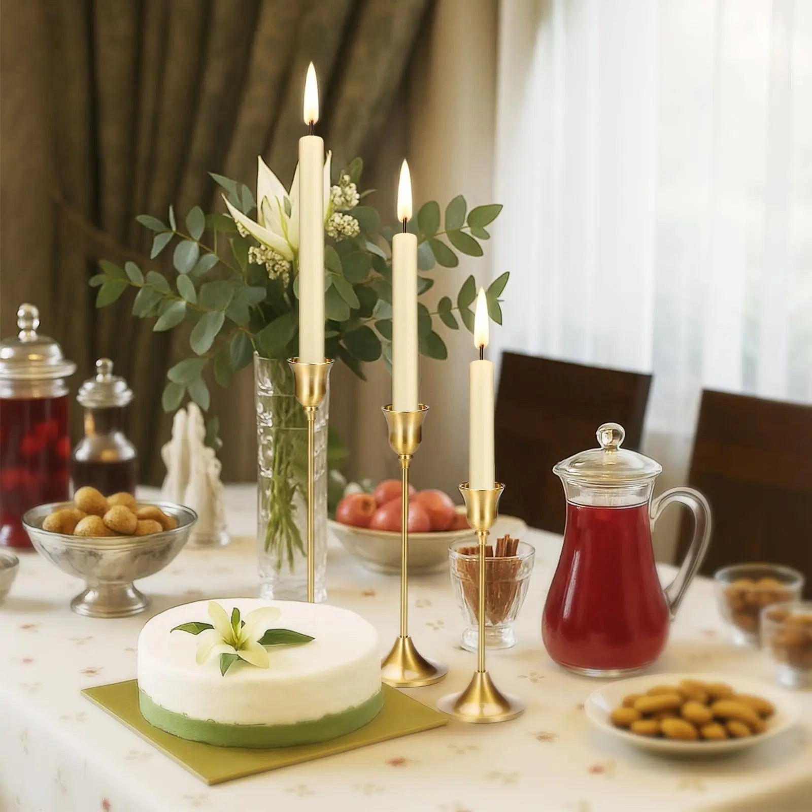 Taper Candle Stick Holder - 3PCS Brass Gold Pillar Tall Candlestick Holders Metal Vintage Decor Dinner Table Centerpieces Decorations for Wedding Fireplace Mantel Housewarming Gift