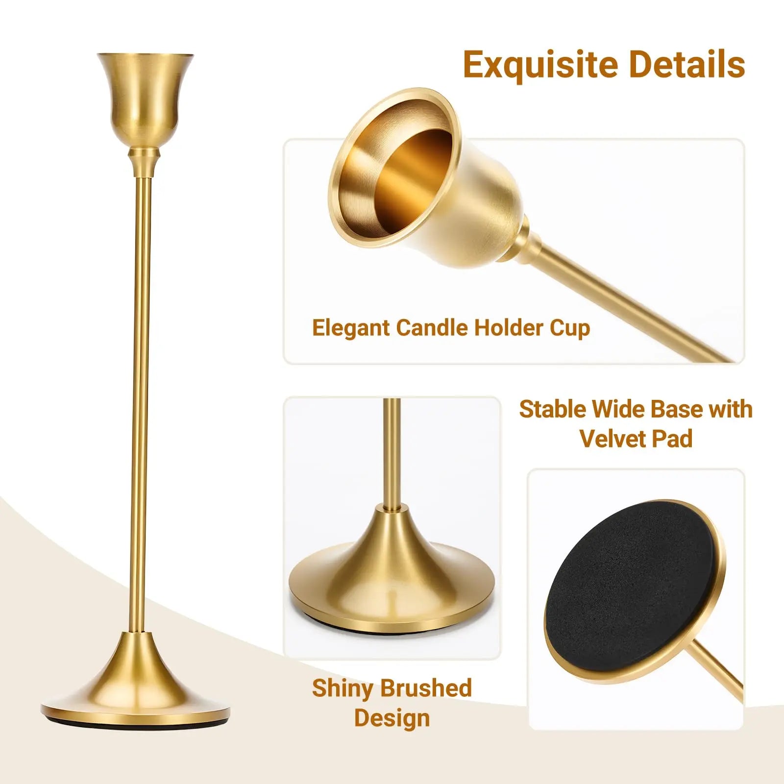 Taper Candle Stick Holder - 3PCS Brass Gold Pillar Tall Candlestick Holders Metal Vintage Decor Dinner Table Centerpieces Decorations for Wedding Fireplace Mantel Housewarming Gift