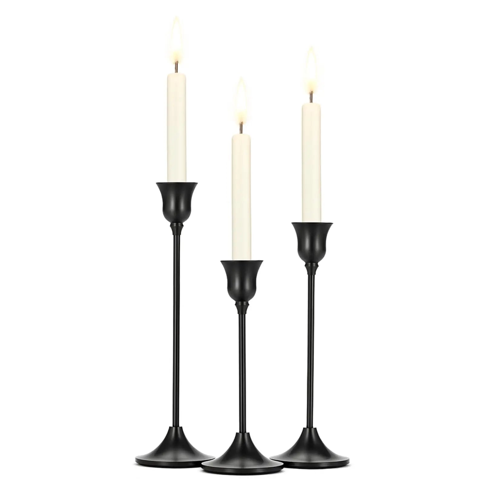 Taper Candle Stick Holder - 3PCS Brass Gold Pillar Tall Candlestick Holders Metal Vintage Decor Dinner Table Centerpieces Decorations for Wedding Fireplace Mantel Housewarming Gift