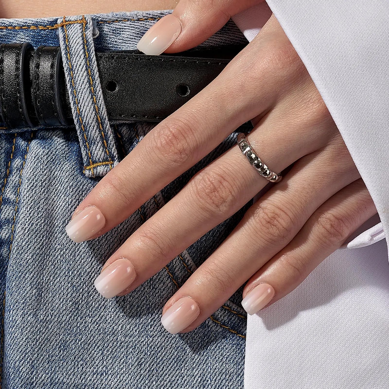 Vanilla Cream Square Ombre Press On Nails – Reusable Soft Gel Fake Nails in Vanilla Cream with 15 Sizes & Application Kit