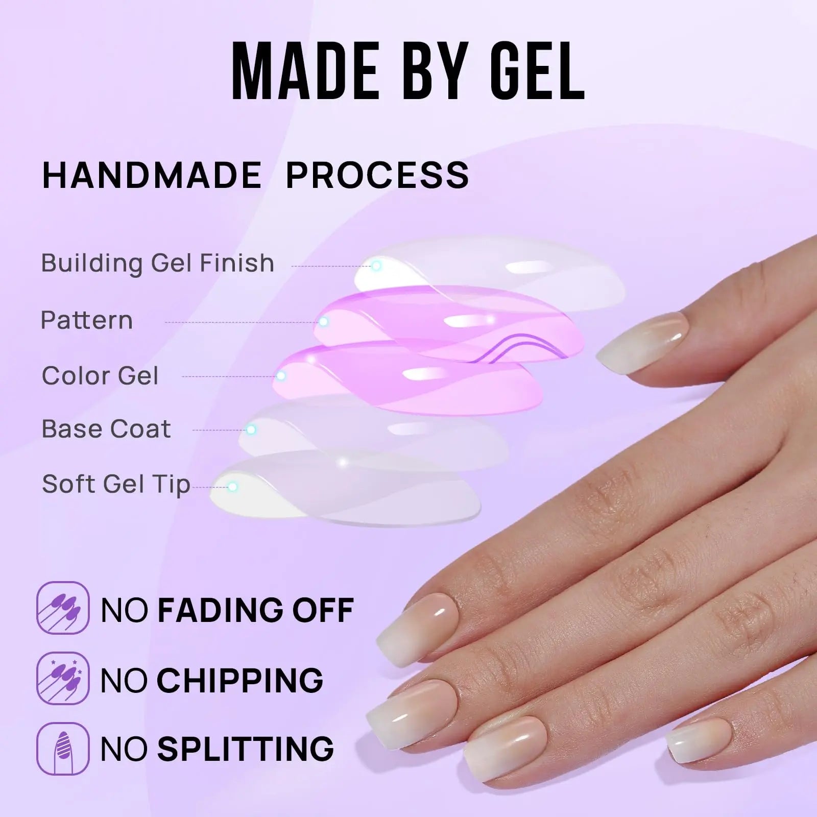 Vanilla Cream Square Ombre Press On Nails – Reusable Soft Gel Fake Nails in Vanilla Cream with 15 Sizes & Application Kit