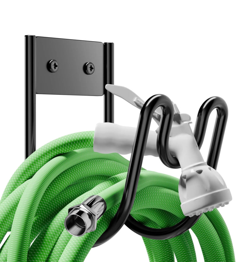 Wall-Mounted Garden Hose Holder – All-Weather Steel Hook with Nozzle Groove