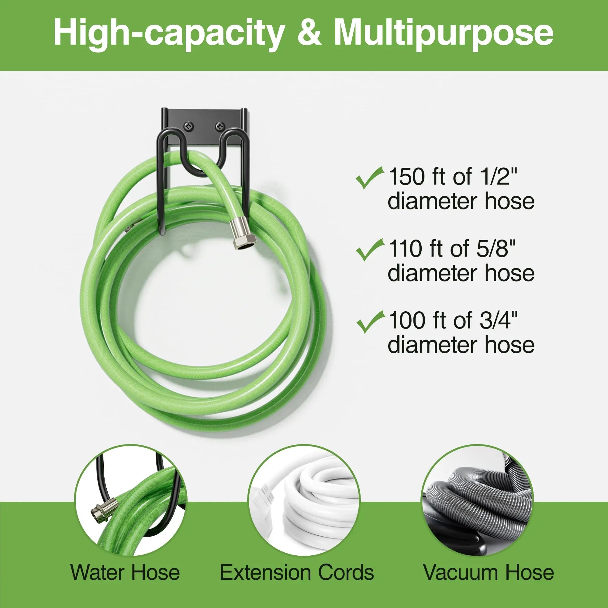 Wall-Mounted Garden Hose Holder – All-Weather Steel Hook with Nozzle Groove