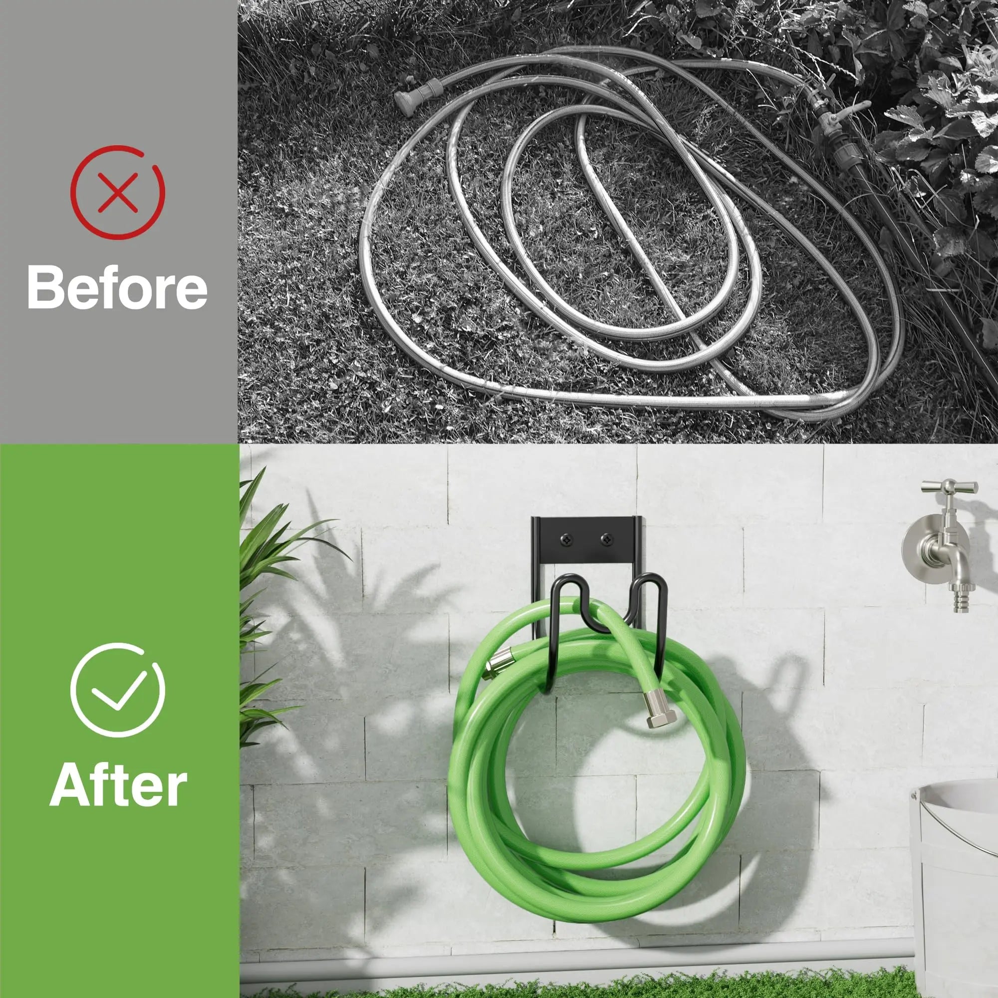 Wall-Mounted Garden Hose Holder – All-Weather Steel Hook with Nozzle Groove