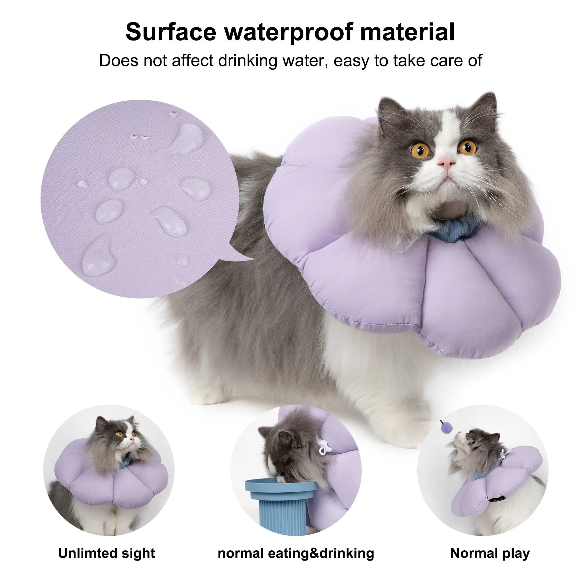 Waterproof Soft Cat Recovery Collar – Cute Flower Elizabethan Cone Alternative in 3 Sizes & 3 Colors