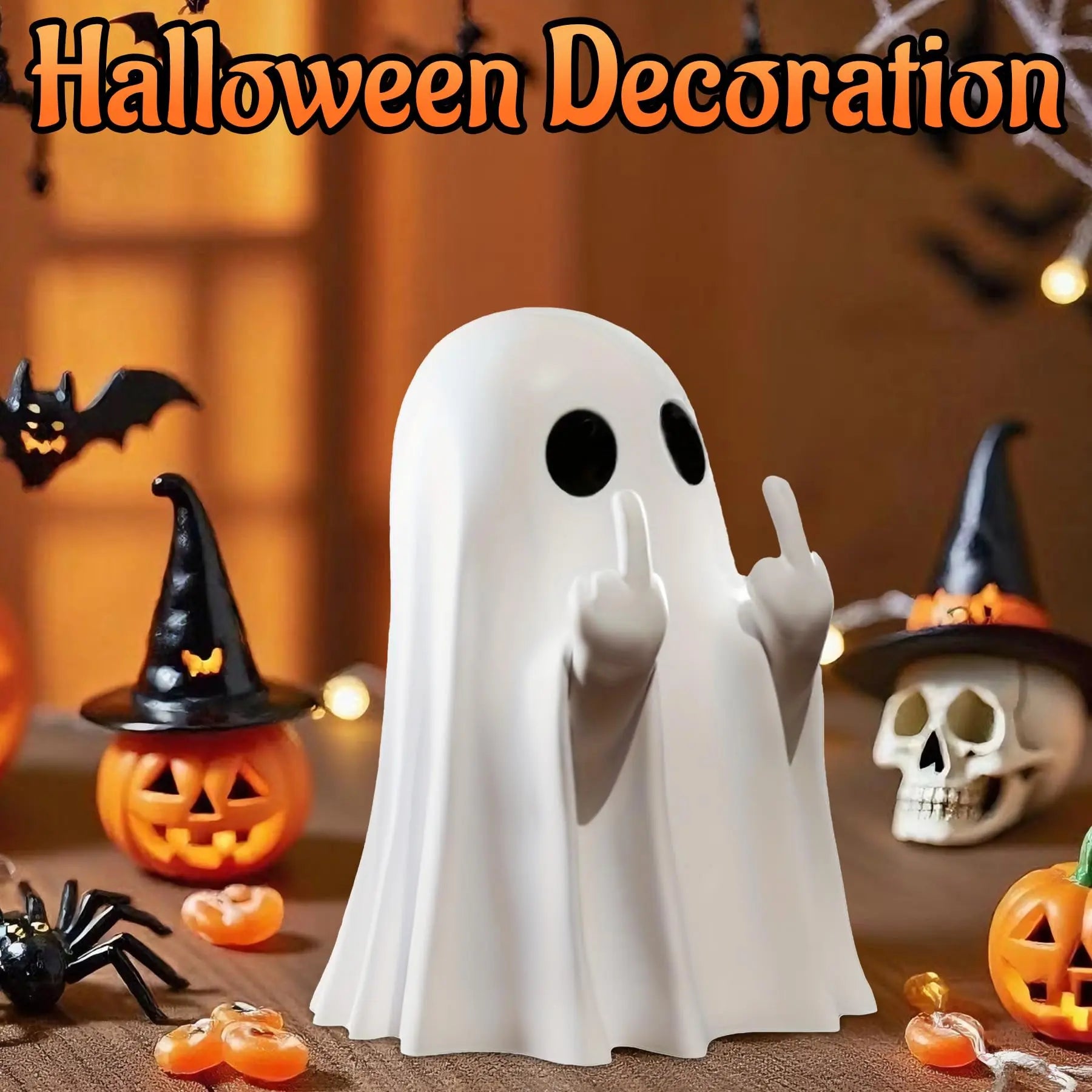 Whimsical Halloween Ghost Figurine – Cute & Spooky Tabletop Decor for Home, Gifting, and Seasonal Displays