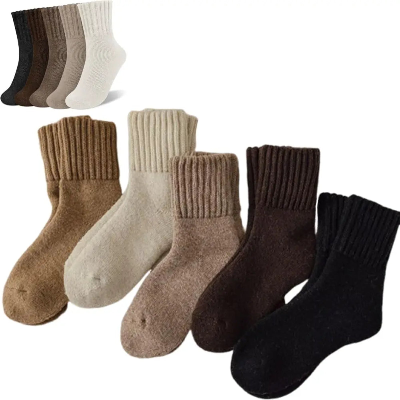 5 Pairs Women's Solid Mid-Calf Socks - Warm Winter Thick Wool Blend Long Slouchy Cotton Socks - Cute Calf-Length Style