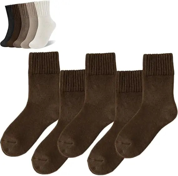 5 Pairs Women's Solid Mid-Calf Socks - Warm Winter Thick Wool Blend Long Slouchy Cotton Socks - Cute Calf-Length Style