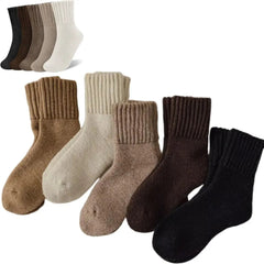 5 Pairs Women's Solid Mid-Calf Socks - Warm Winter Thick Wool Blend Long Slouchy Cotton Socks - Cute Calf-Length Style