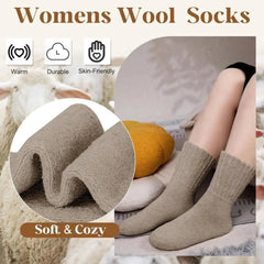 5 Pairs Women's Solid Mid-Calf Socks - Warm Winter Thick Wool Blend Long Slouchy Cotton Socks - Cute Calf-Length Style