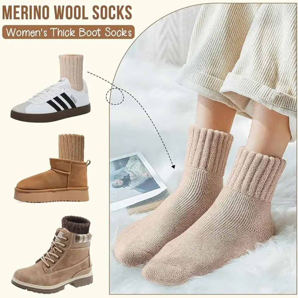 5 Pairs Women's Solid Mid-Calf Socks - Warm Winter Thick Wool Blend Long Slouchy Cotton Socks - Cute Calf-Length Style