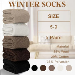 5 Pairs Women's Solid Mid-Calf Socks - Warm Winter Thick Wool Blend Long Slouchy Cotton Socks - Cute Calf-Length Style