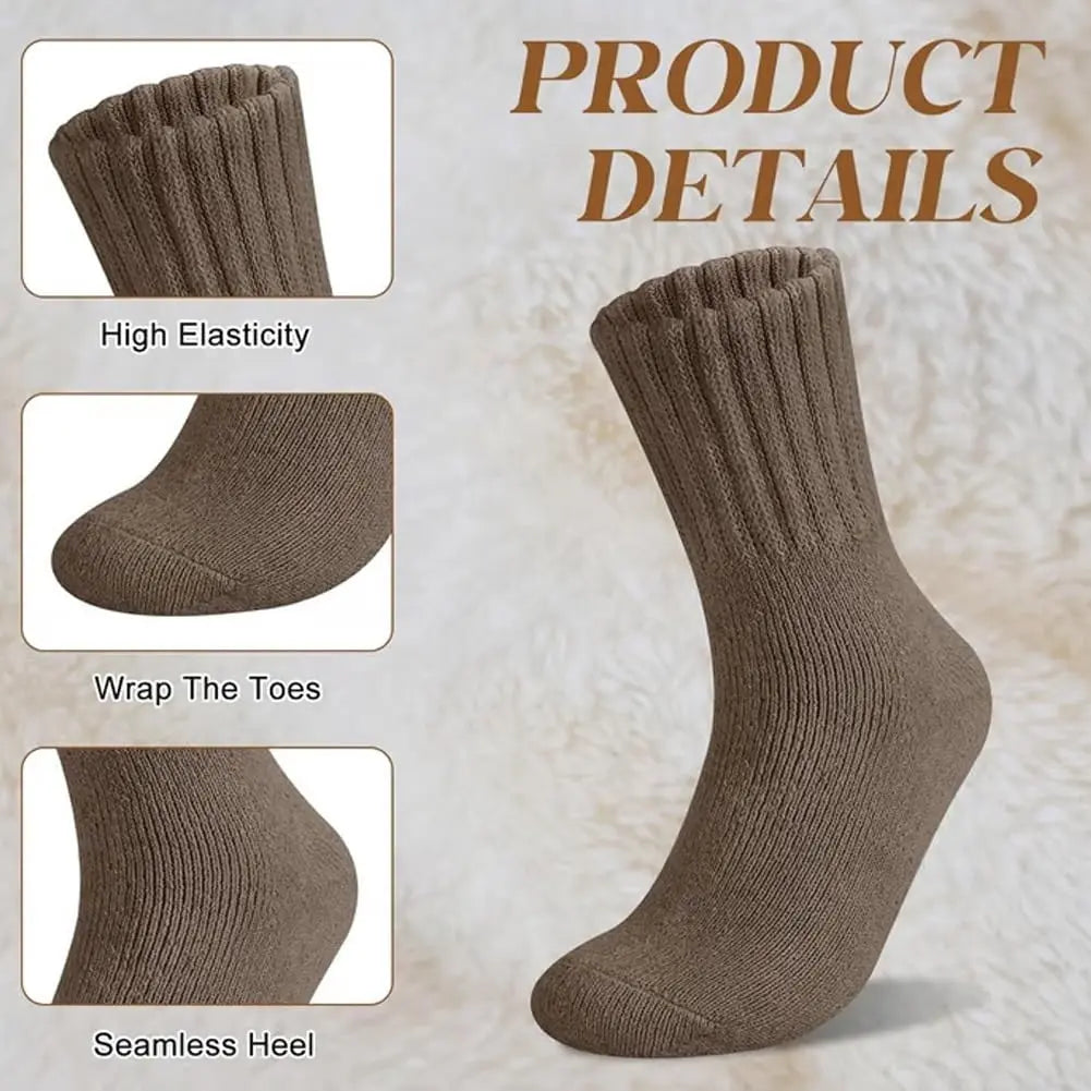 5 Pairs Women's Solid Mid-Calf Socks - Warm Winter Thick Wool Blend Long Slouchy Cotton Socks - Cute Calf-Length Style