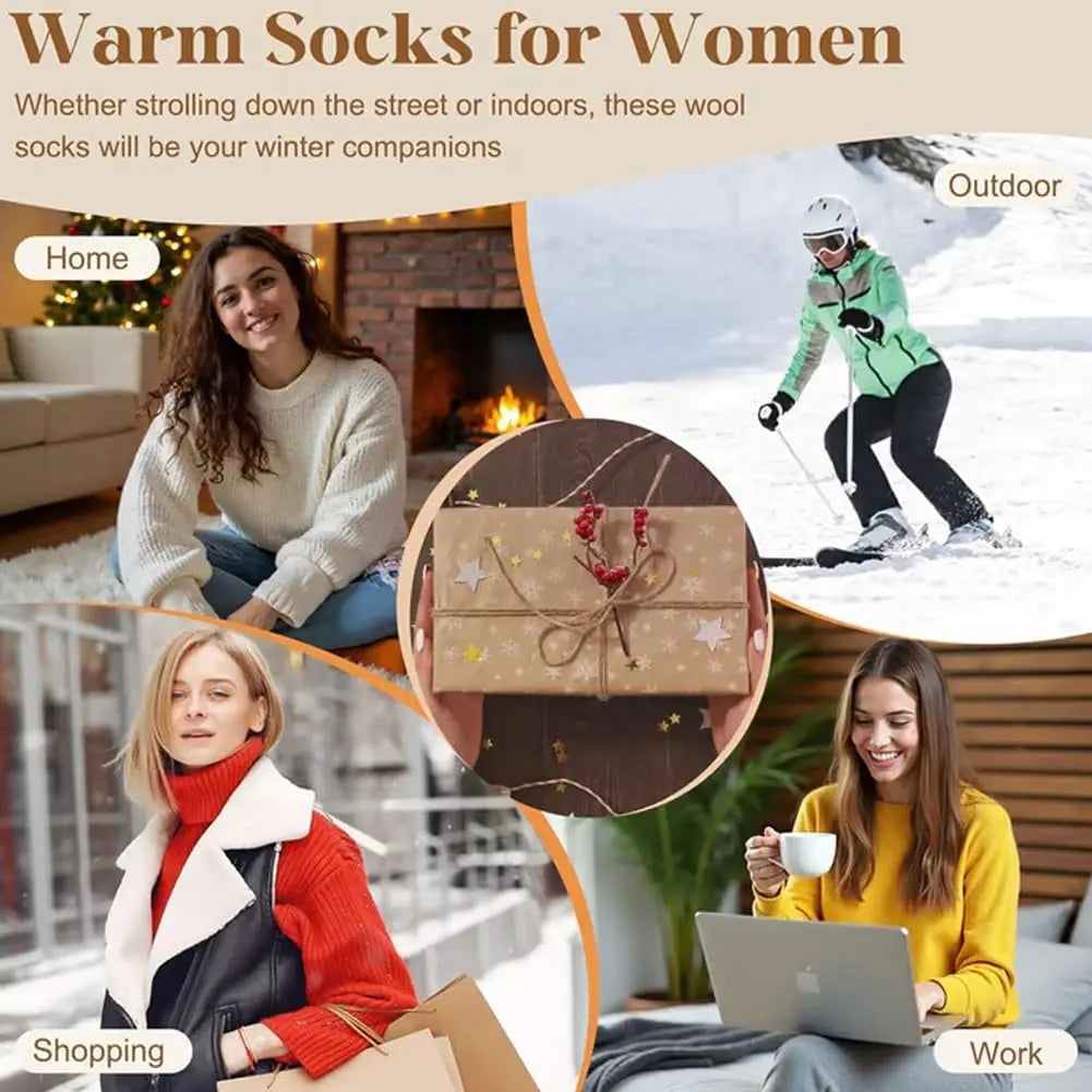 5 Pairs Women's Solid Mid-Calf Socks - Warm Winter Thick Wool Blend Long Slouchy Cotton Socks - Cute Calf-Length Style