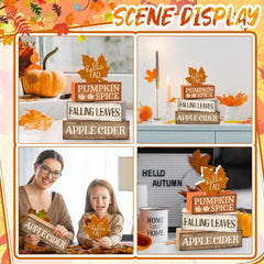 4-Piece Wooden Maple Leaf Fall Decor Set – Rustic Tiered Tray Decorations for Thanksgiving & Autumn Home Decor