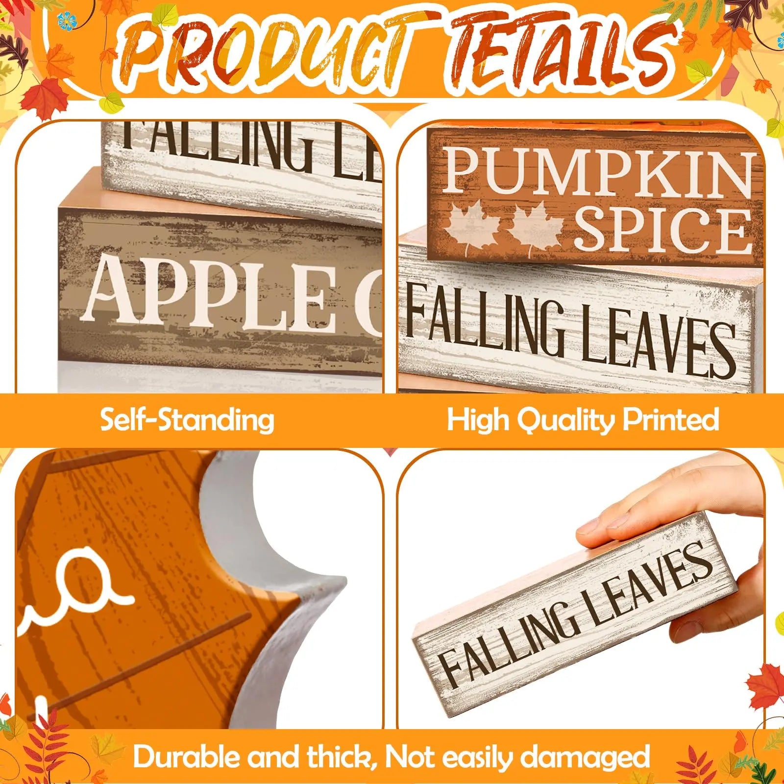 4-Piece Wooden Maple Leaf Fall Decor Set – Rustic Tiered Tray Decorations for Thanksgiving & Autumn Home Decor