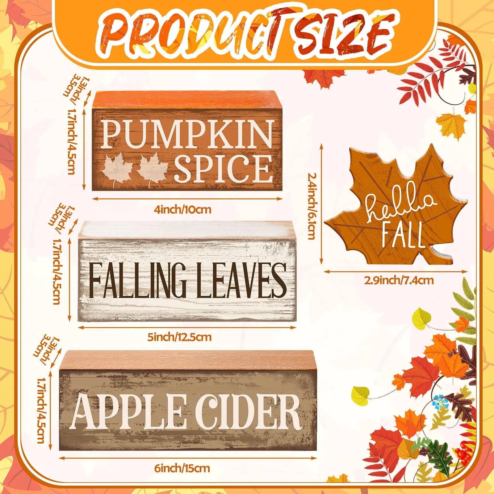 4-Piece Wooden Maple Leaf Fall Decor Set – Rustic Tiered Tray Decorations for Thanksgiving & Autumn Home Decor